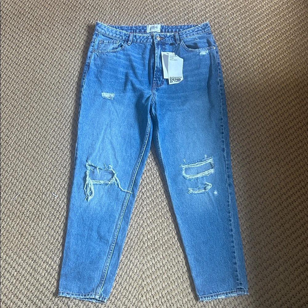 Zara Women's High Rise Distressed Blue Jeans